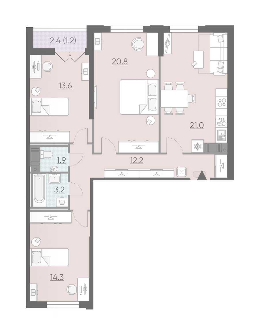 Трехкомнатная квартира в : площадь 88.2 м2 , этаж: 11 – купить в Санкт-Петербурге